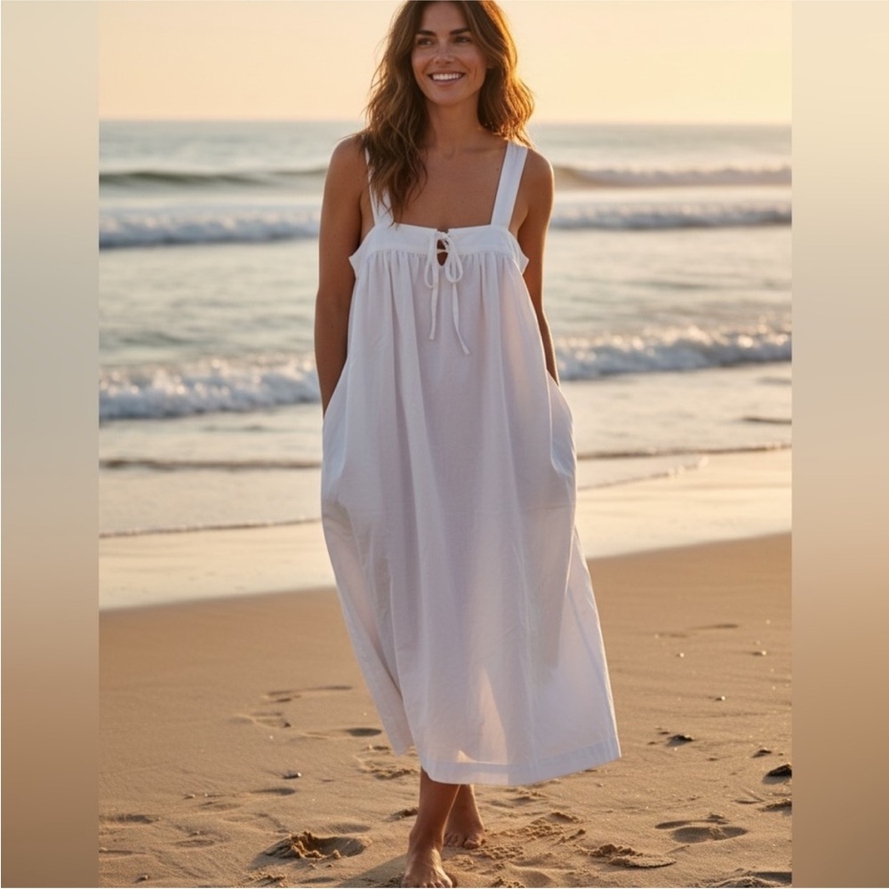 Lake Women's White Nightgown double tie Size L